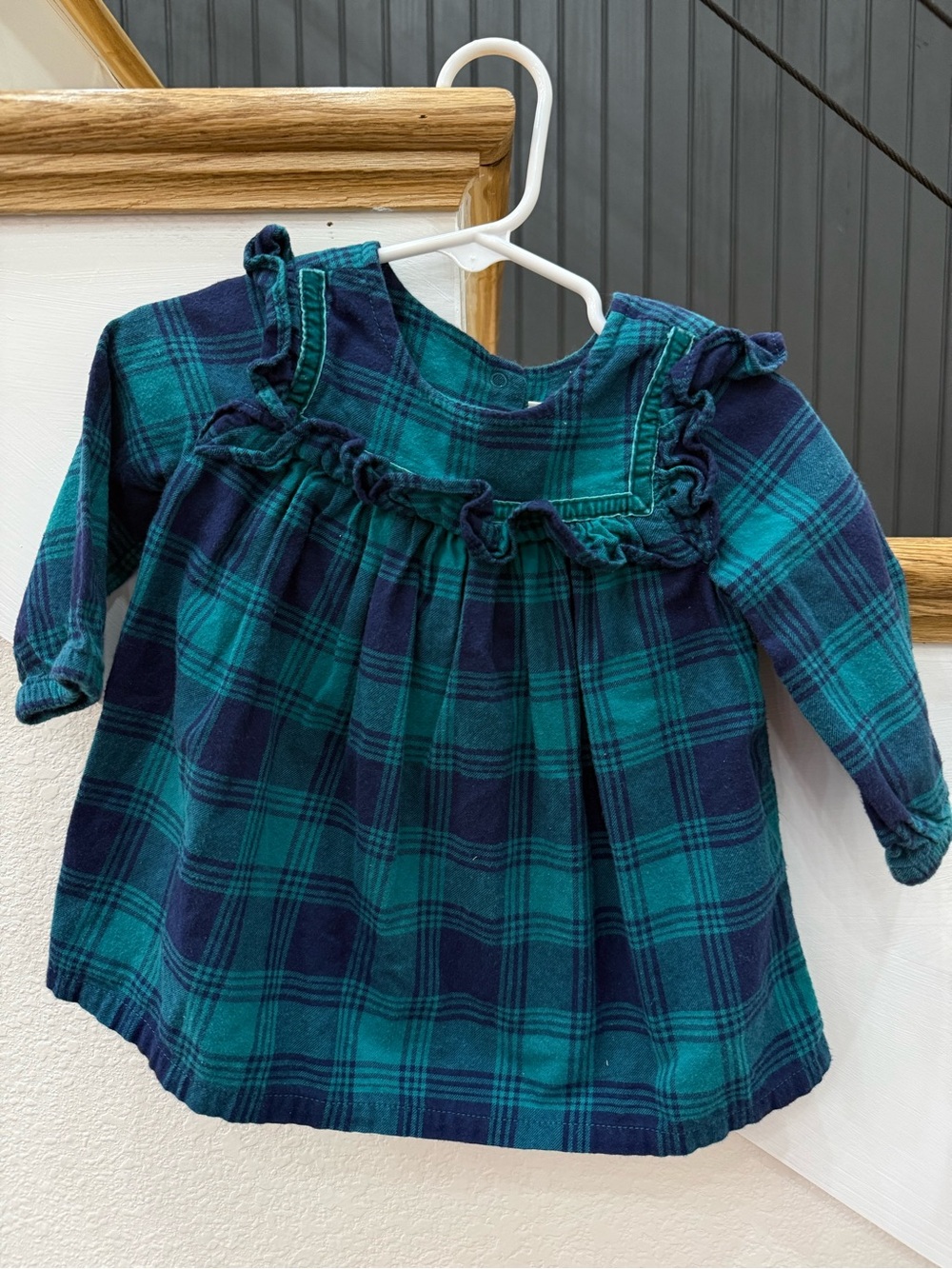 Cat & Jack Teal and Navy Plaid Ruffle-Yoke Top